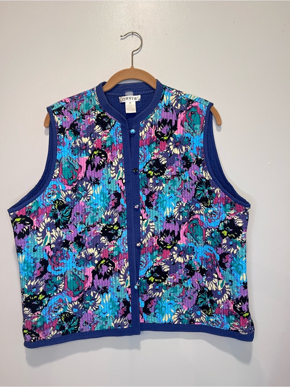 Orvis Vtg Blue Multicolor Floral Quilted Vest